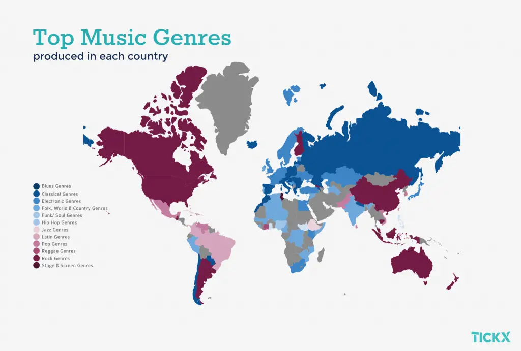 This interactive map shows which countries produce what kind of music