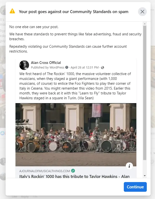 What does Facebook have against Taylor Hawkins tributes?