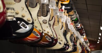 electric guitar hanging near wall