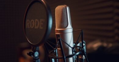 silver dynamic microphone on black microphone stand