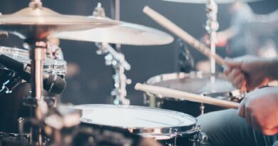 tilt shift photo of acoustic drum set