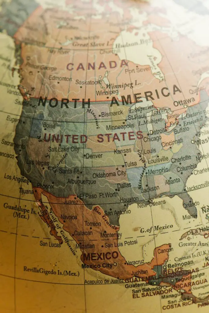 american countries in a world map