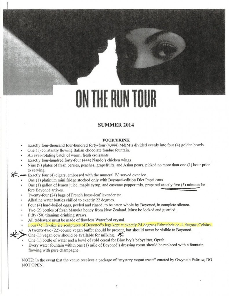 Concert Rider Beyonce's Concert Rider | Alan Cross