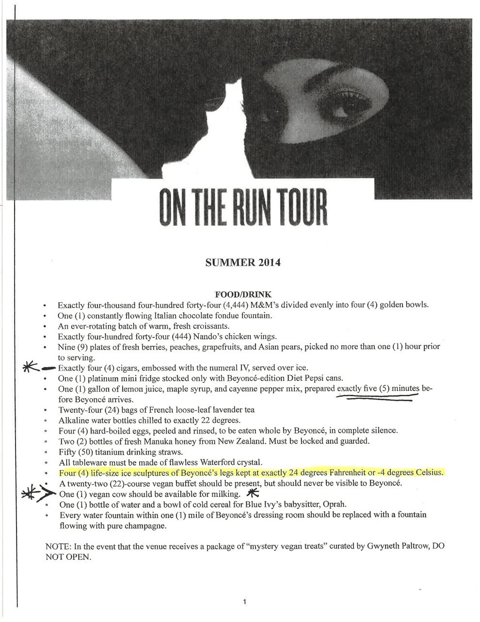 Beyonce's Concert Rider | Alan Cross
